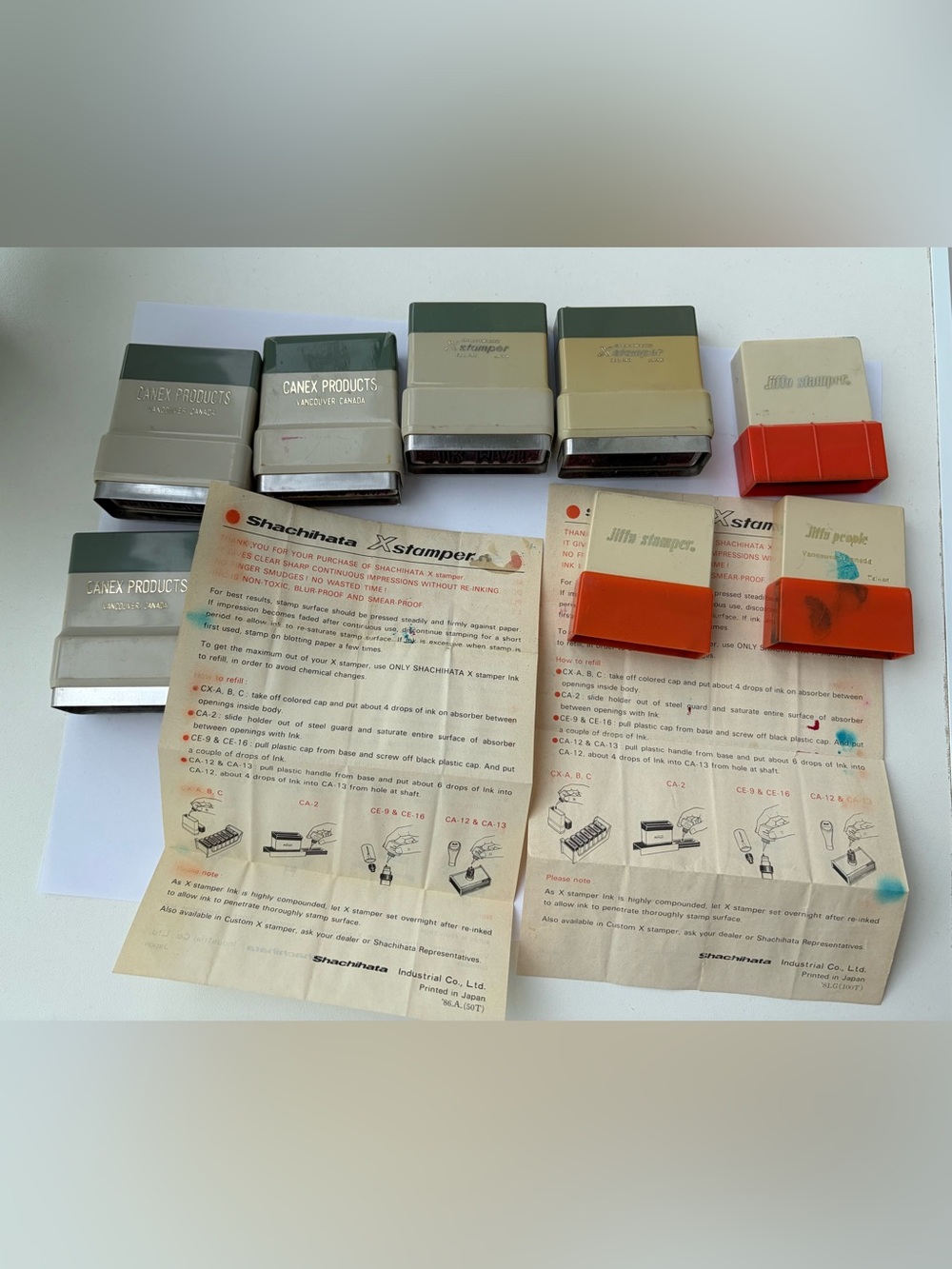VTG Shachihata Xstamper Set C7T Office Stamps Holder Japan Red Blue 8 Lot Canex - Picture 5 of 7